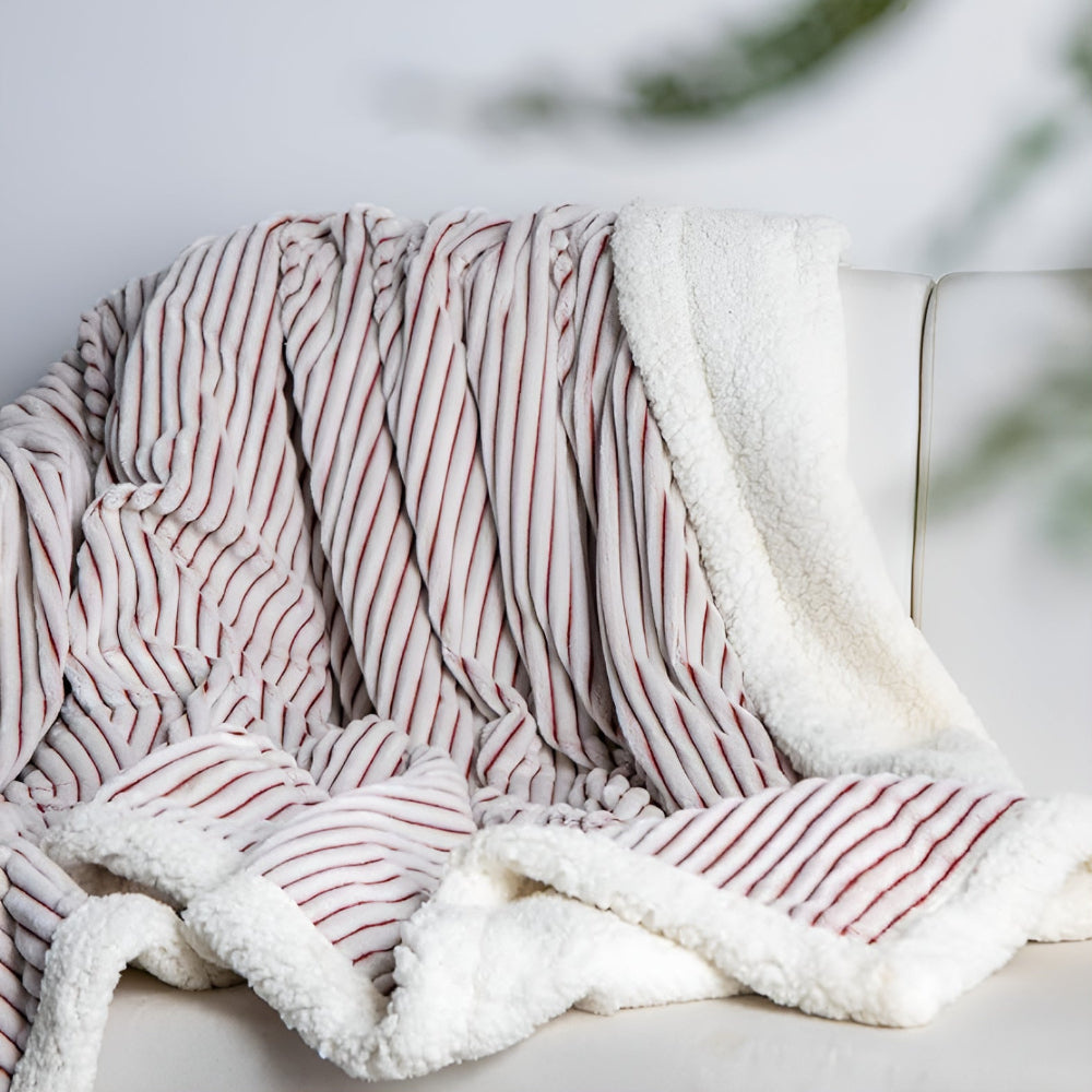 Reversible Sherpa Throw Blanket with Textured Stripe Pattern – Plush Microfiber for All Seasons