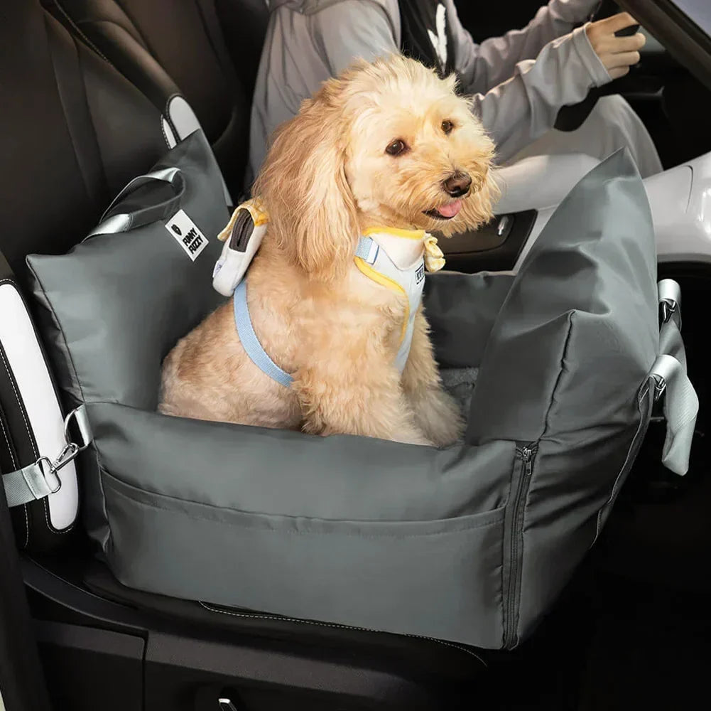 Gepolsterte Hunde-Autositz-Sitzerhöhung mit Sicherheitsgurt & Seitenpolstern – Wasserfeste, waschbare Haustier-Transportbox für Autos, SUVs & Reisen