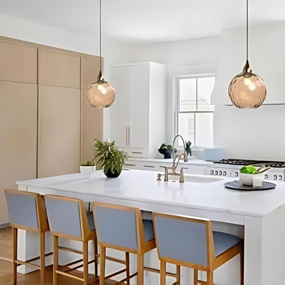 Getextureerde glazen hanglamp 7,9 inch, verlichting voor kookeiland in de eetkamer, in hoogte verstelbare moderne bolvormige pendellamp, minimalistische plafondlamp voor K | Thomler