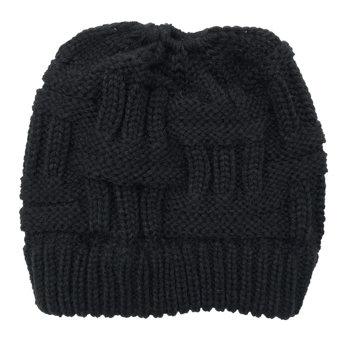 Cable-Knit Ponytail Beanie for Women – Stretchy Acrylic Wool Winter Hat