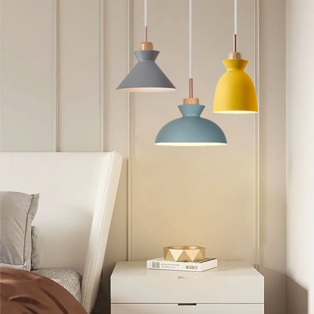 Lámpara colgante de madera de 11 pulgadas con casquillo E27, lámpara de techo nórdica moderna para dormitorio, sala de estar, comedor, isla de cocina, vestíbulo y pasillo | Thomler