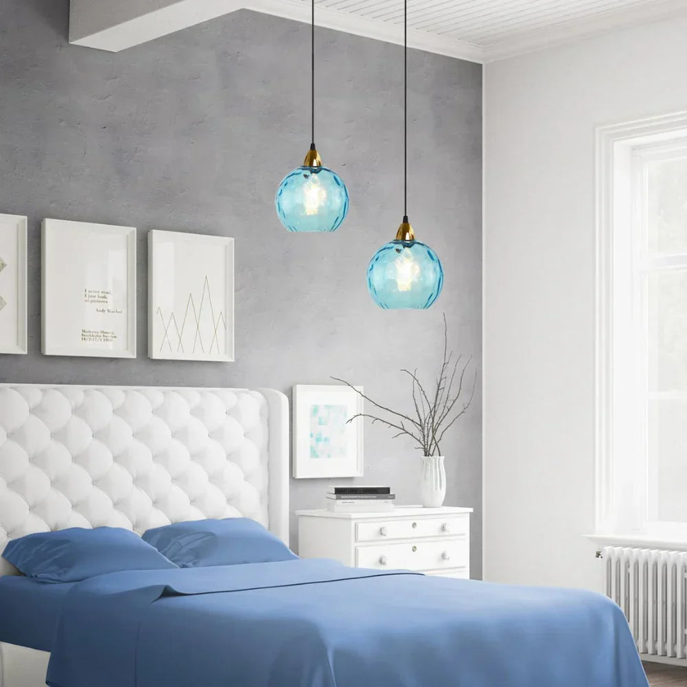 Getextureerde glazen hanglamp 7,9 inch, verlichting voor kookeiland in de eetkamer, in hoogte verstelbare moderne bolvormige pendellamp, minimalistische plafondlamp voor K | Thomler
