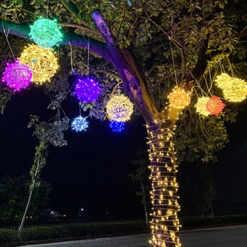 Woven LED Globe Light 8 Inch Waterproof Outdoor Hanging Orb for Trees Patios & Garden Decor | Connectable String Sphere Lights Yard Decorati | Thomler