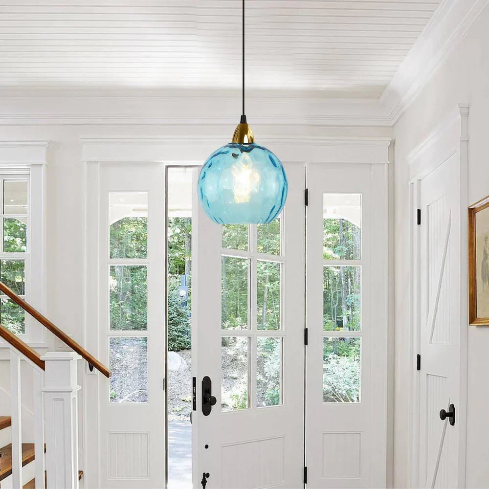 Getextureerde glazen hanglamp 7,9 inch, verlichting voor kookeiland in de eetkamer, in hoogte verstelbare moderne bolvormige pendellamp, minimalistische plafondlamp voor K | Thomler