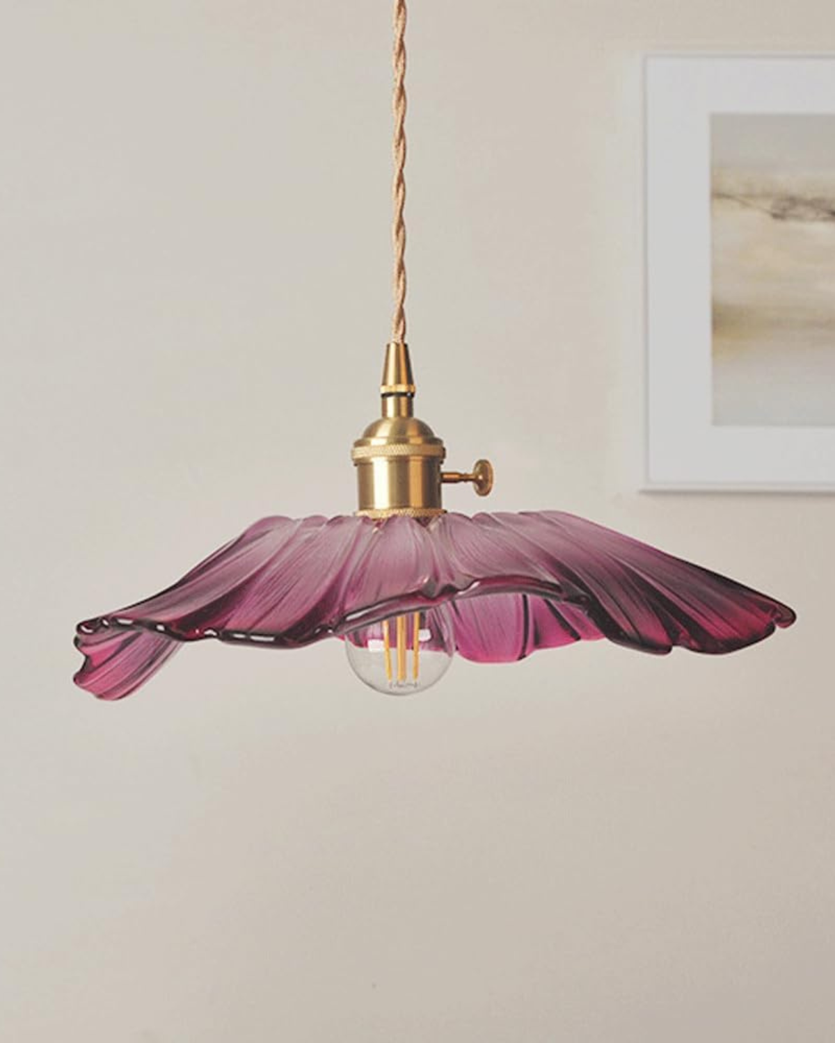 Glass Pendant Light with Brass Socket and Organic Petal Shape for Dining Room and Living Space | Thomler