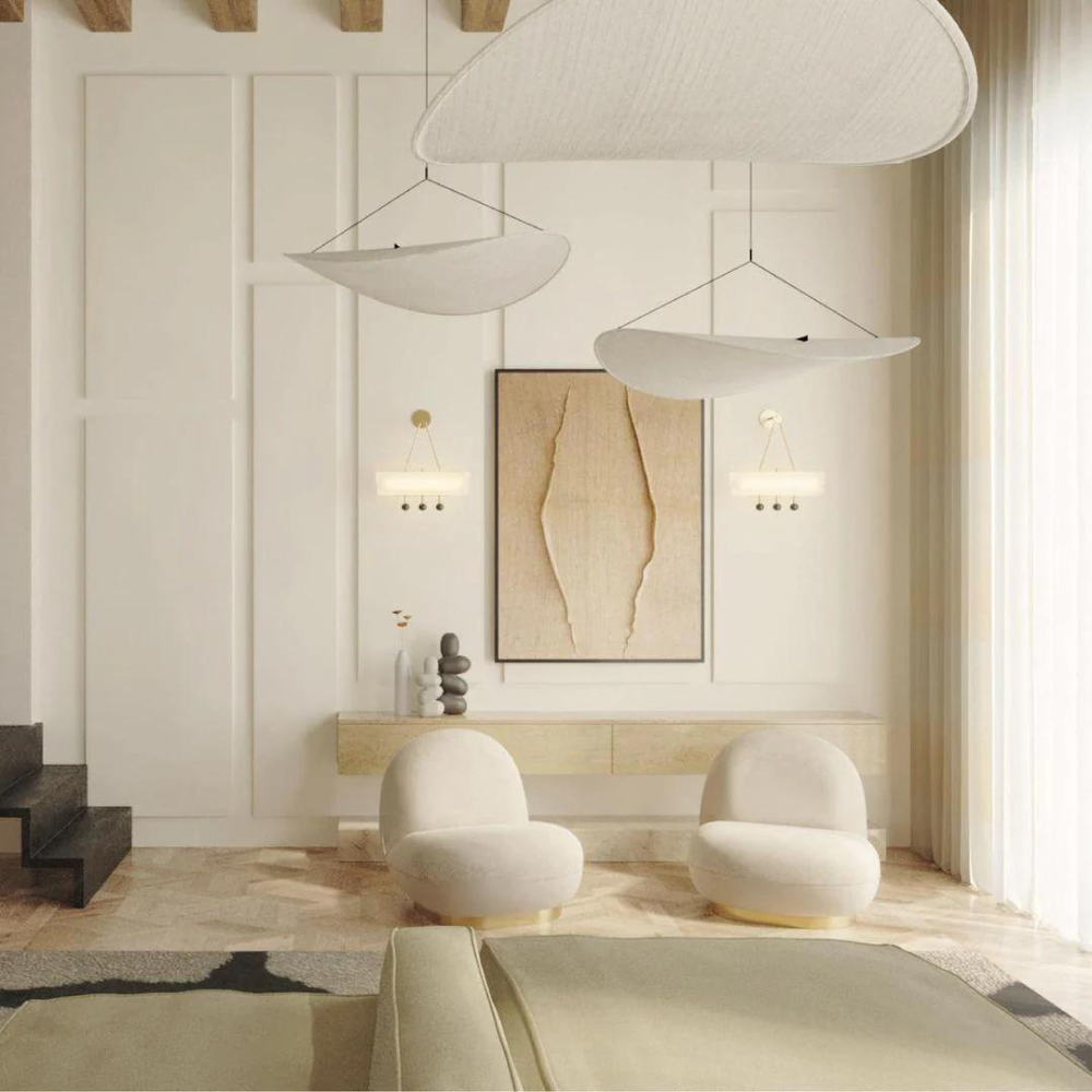 Woven Silk Shade Hanging Lamp White 16-31 in Adjustable Cord Warm Ambient Glow for Dining Room Bedroom Living Room Modern Minimalist Ceiling | Thomler