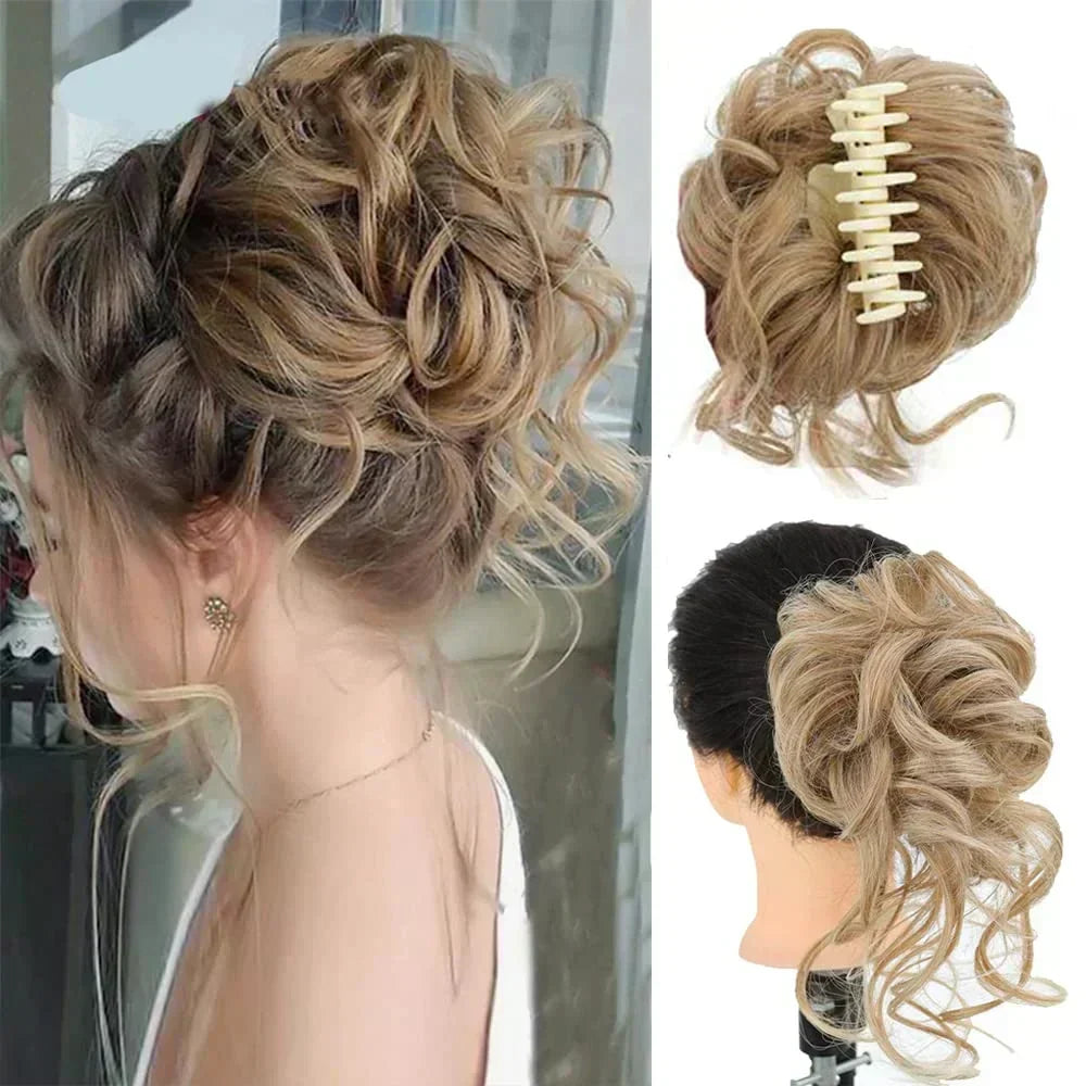 Synthetic Updo Hairpiece with Clip Attachment – Textured Volume for Thin or Fine Hair – Available in 18 Shades Including Blonde, Brown, Black, Gray