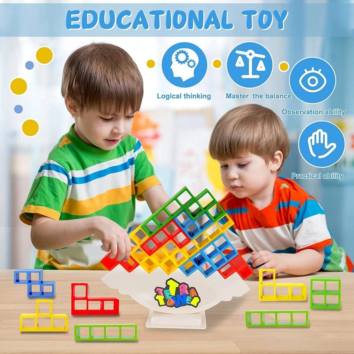 Wooden Stacking Block Tower Game for Family Game Night – Skill Building Balance Challenge for Kids & Adults | Thomler