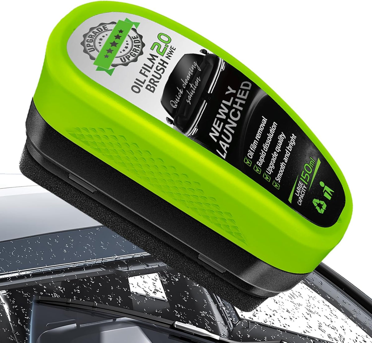 Cepillo eliminador de película de aceite para parabrisas con revestimiento hidrofóbico para automóviles: limpia vidrios, espejos y ventanas rápidamente