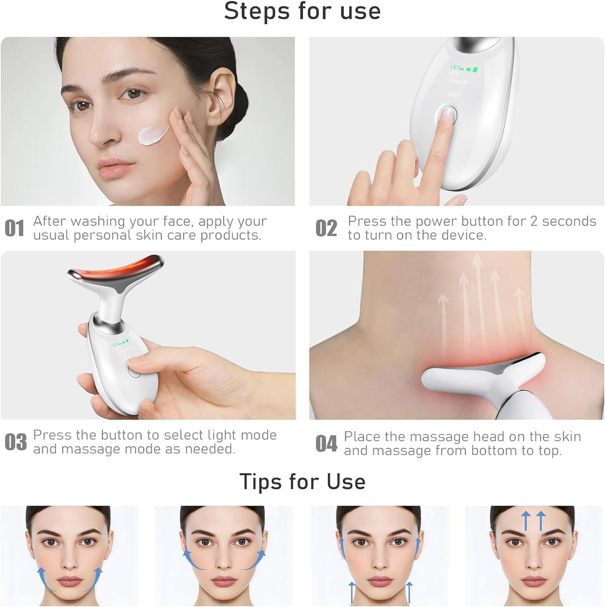 Facial and Neck Massager with LED Light and Warmth