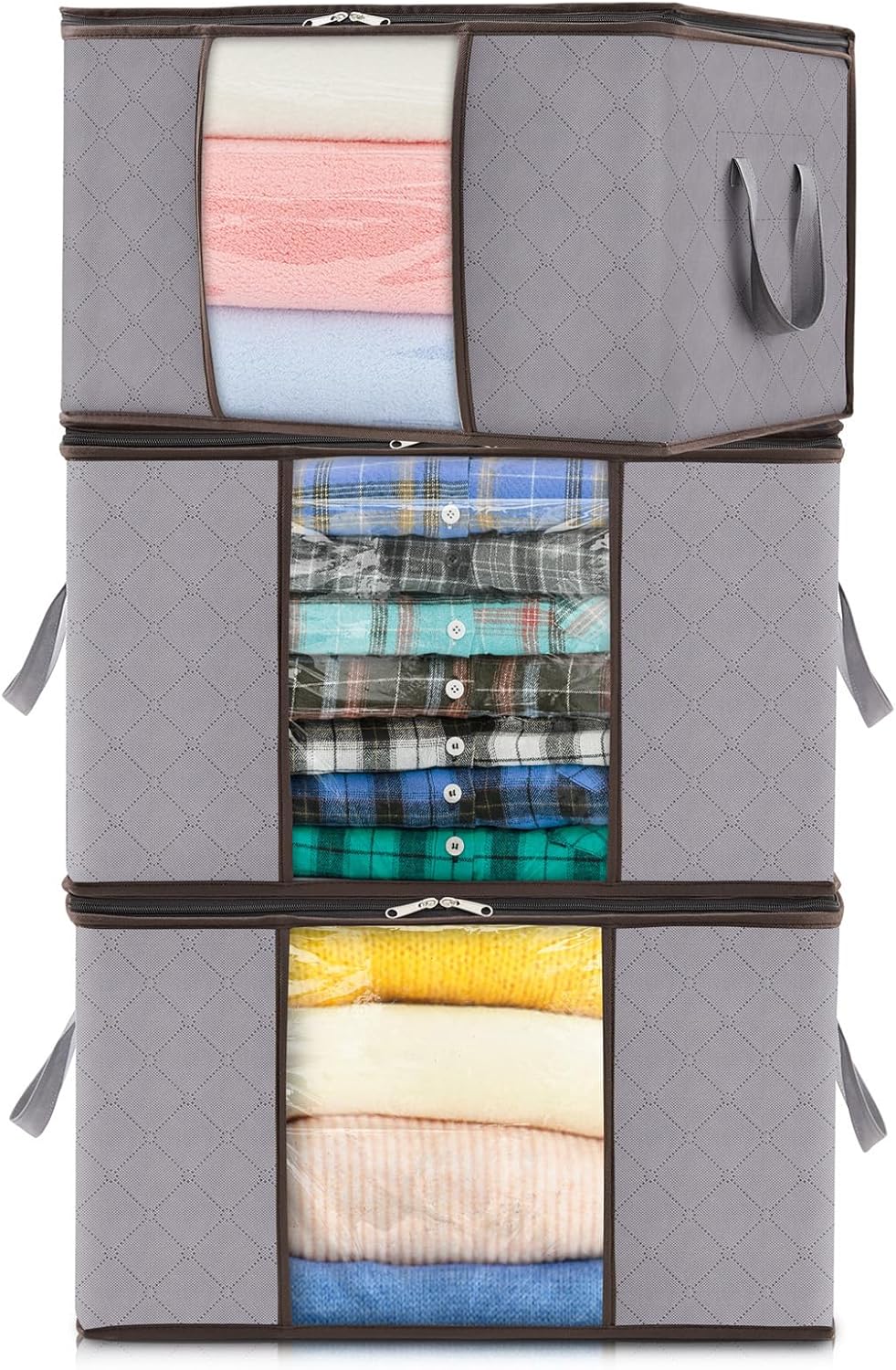 Fabric Closet Organizer Bin 24 Gallon Gray with Clear Window Collapsible Under Bed Storage Container for Comforters Seasonal Clothes Linens | Thomler