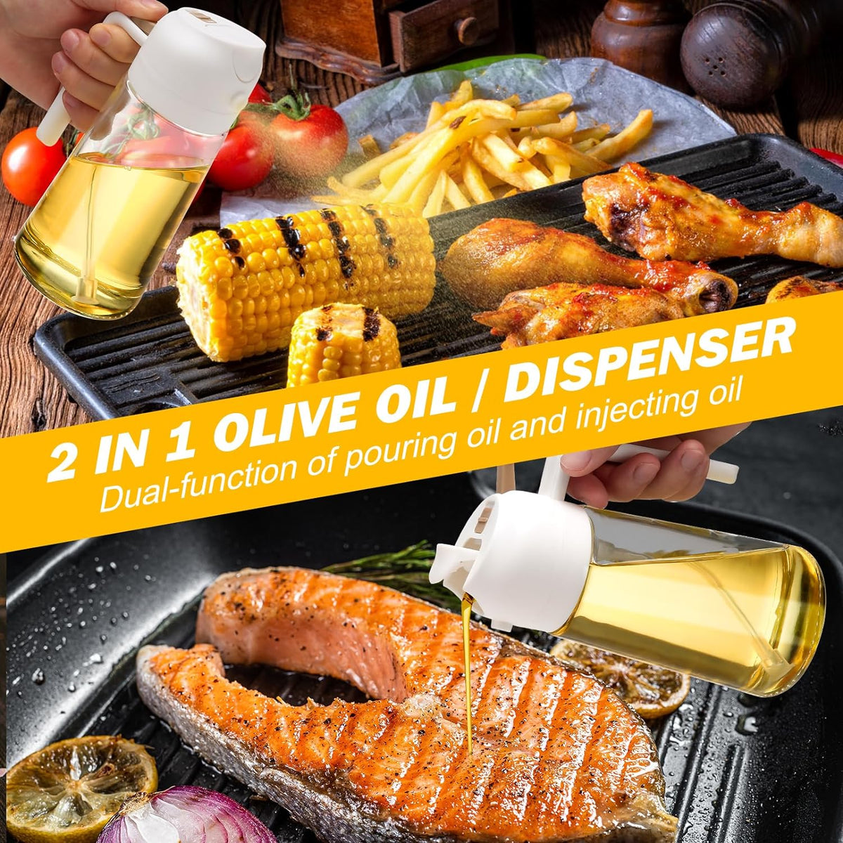 Oil Dispenser and Sprayer Bottle Set, 2 Pack