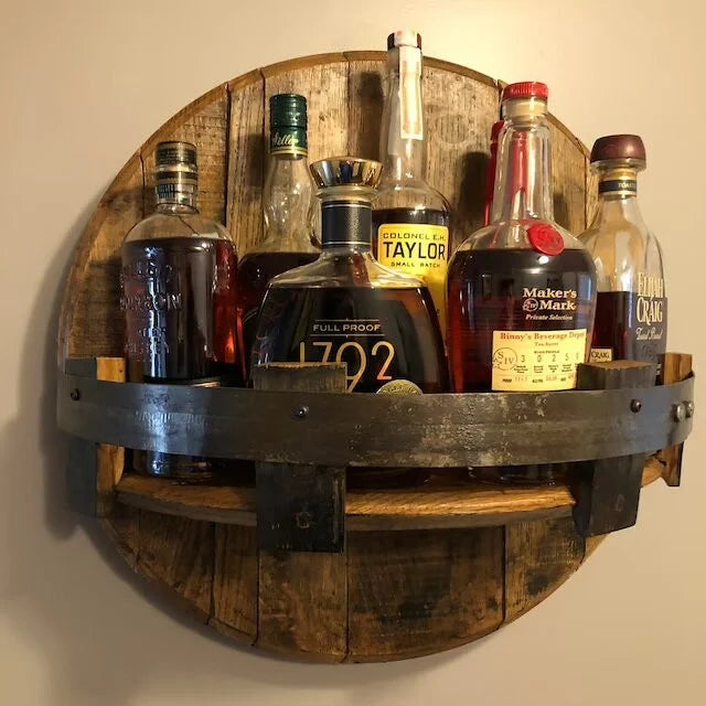 4-Bottle Wooden Display Rack for Kitchen & Home Bar | Wall-Mounted Storage Organizer Holder with Rustic Brown Finish for Countertop Organiza | Thomler