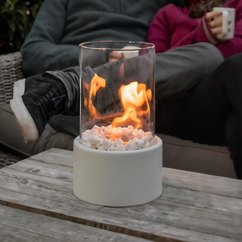 Tafelolielamp met glazen cilinder – Sfeerverlichting met echte vlam voor diners, terrassen en interieurdecoratie