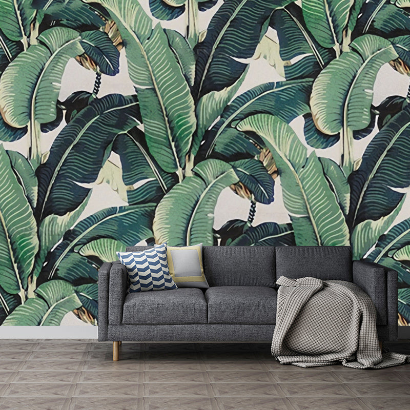Tropical Banana Leaf Wall Mural Decal Peel and Stick Removable Wallpaper for Living Room Bedroom Kitchen Custom Size Green Plant Wall