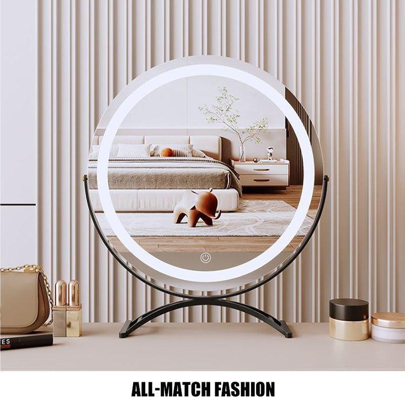 Rechargeable Lighted Vanity Mirror 16 Inch Round Tabletop Mirror with Adjustable LED Brightness Dimmable 360 Rotation for Makeup Skincare Be | Thomler