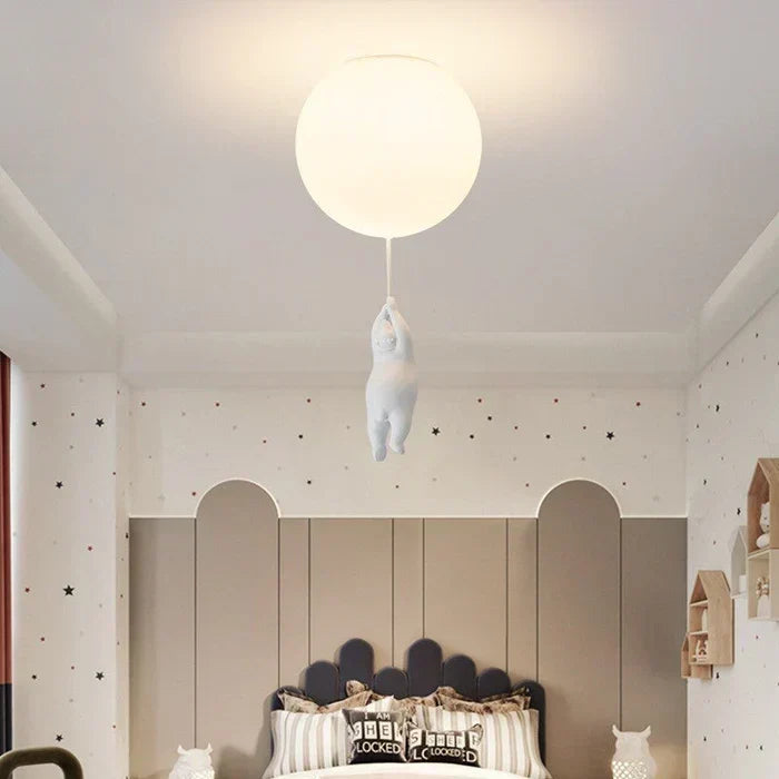 Kinder-Deckenleuchte Kinderzimmer Bär Ballon Pendelleuchte LED-Lampe Schlafzimmer Spielzimmer Deko Warmweißes Licht Tiermotiv Hängeleuchte