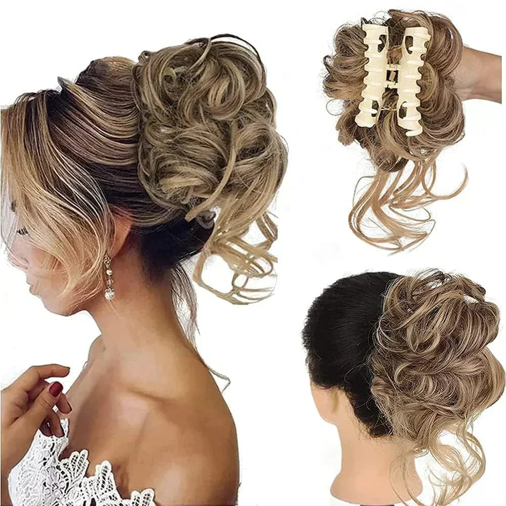 Synthetic Updo Hairpiece with Clip Attachment – Textured Volume for Thin or Fine Hair – Available in 18 Shades Including Blonde, Brown, Black, Gray