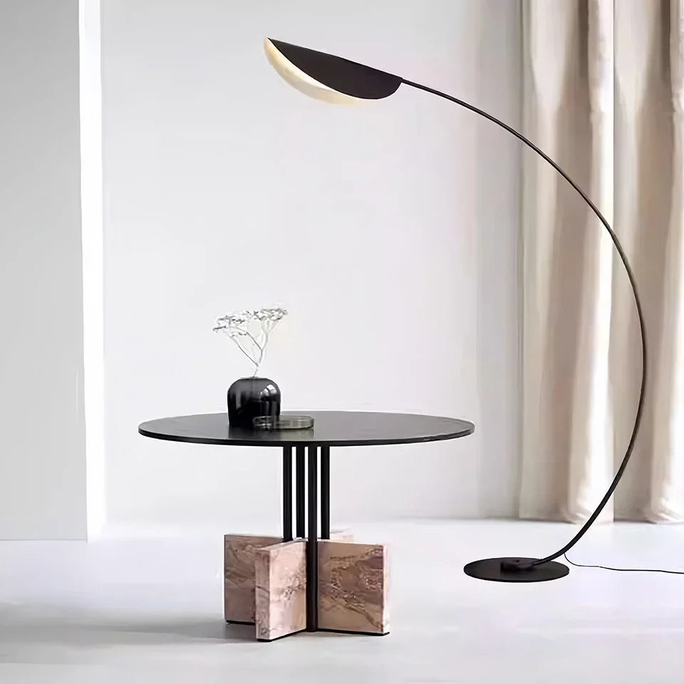 Arched Standing Lamp with Organic Leaf Shade Tri-Temperature Adjustable Black Metal Frame for Reading & Ambient Lighting | Thomler