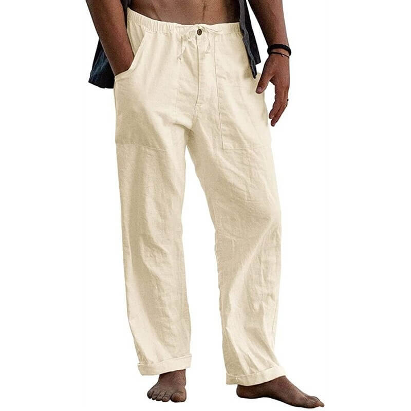 Heren Relaxed Fit Wide Leg Casual Broek met Trekkoord in de Taille – Ademende Katoen-Linnen Mix Broek voor Dagelijks Gebruik & Reizen