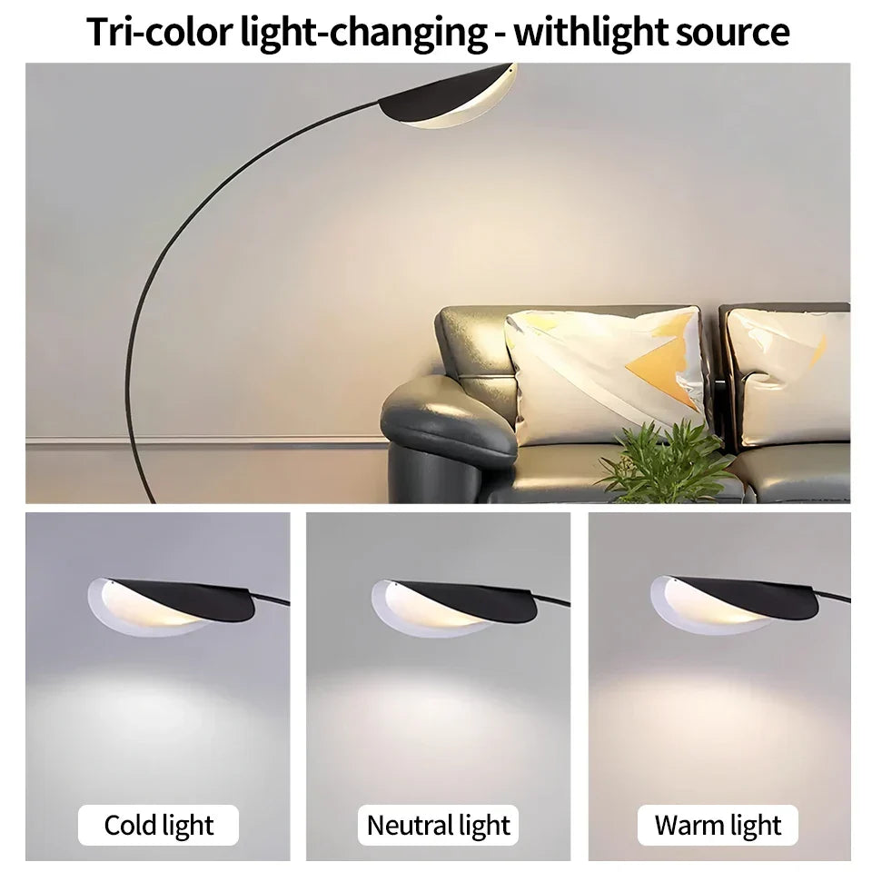 Arched Standing Lamp with Organic Leaf Shade Tri-Temperature Adjustable Black Metal Frame for Reading & Ambient Lighting | Thomler