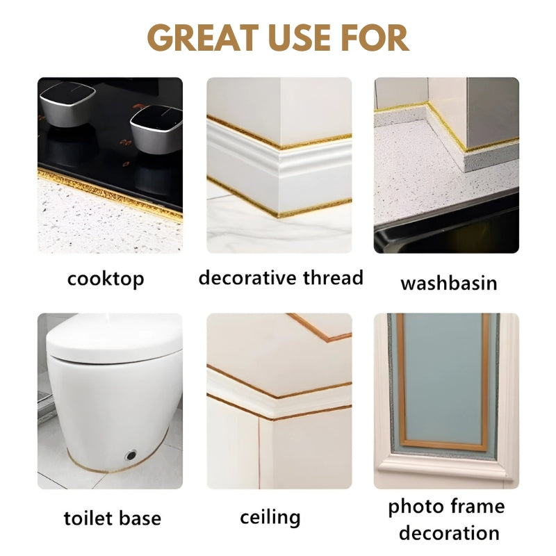 Decorative Tile Grout Line Cover Tape 236 in Self-Adhesive Mold-Resistant Sealer for Kitchen Bathroom White Black Gold Gray Silver Rose Gold | Thomler
