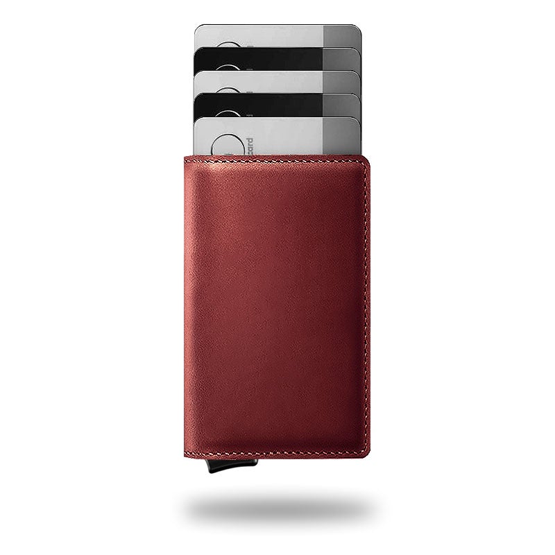 RFID-Blocking Leather Billfold with Pop-Up Card Holder 3.7 × 2.6 × 0.4 Inches Slim Aluminum Mechanism Travel Wallet Compact Front Pocket Org | Thomler