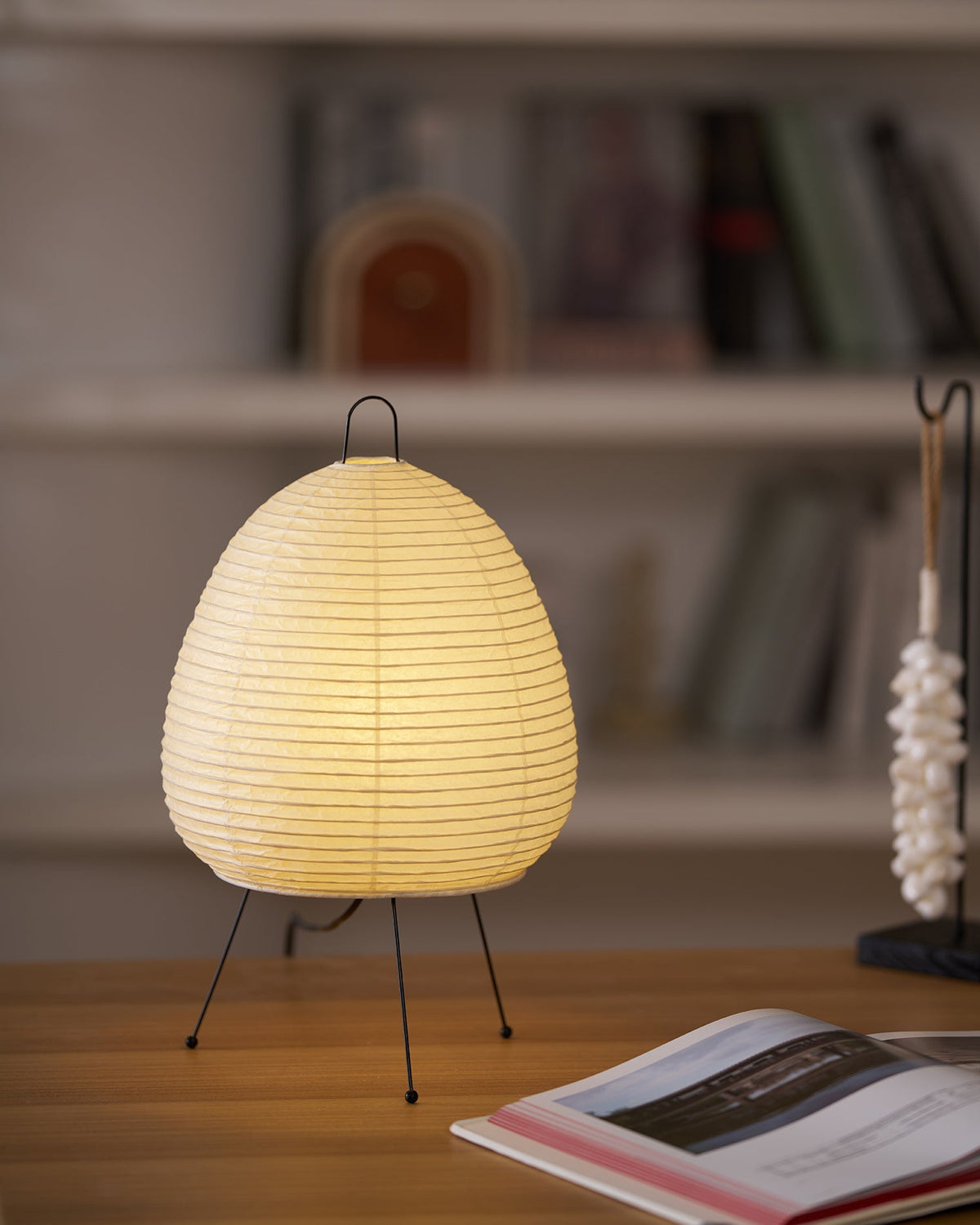 Lámpara de acento con pantalla de papel hecha a mano, 10 pulgadas de ancho, luz nocturna LED de brillo cálido para dormitorio, oficina, escritorio, rincón de lectura, estilo minimalista japonés