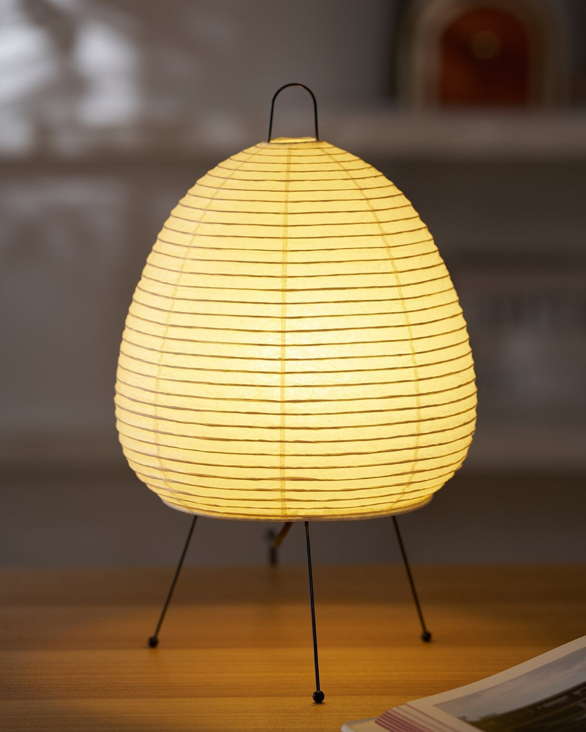Lámpara de acento con pantalla de papel hecha a mano, 10 pulgadas de ancho, luz nocturna LED de brillo cálido para dormitorio, oficina, escritorio, rincón de lectura, estilo minimalista japonés