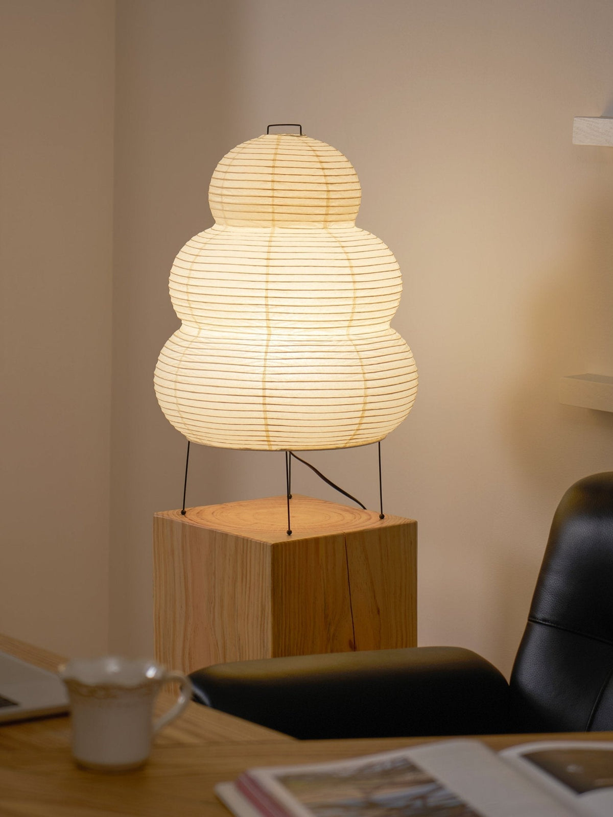 Lámpara de acento con pantalla de papel hecha a mano, 10 pulgadas de ancho, luz nocturna LED de brillo cálido para dormitorio, oficina, escritorio, rincón de lectura, estilo minimalista japonés