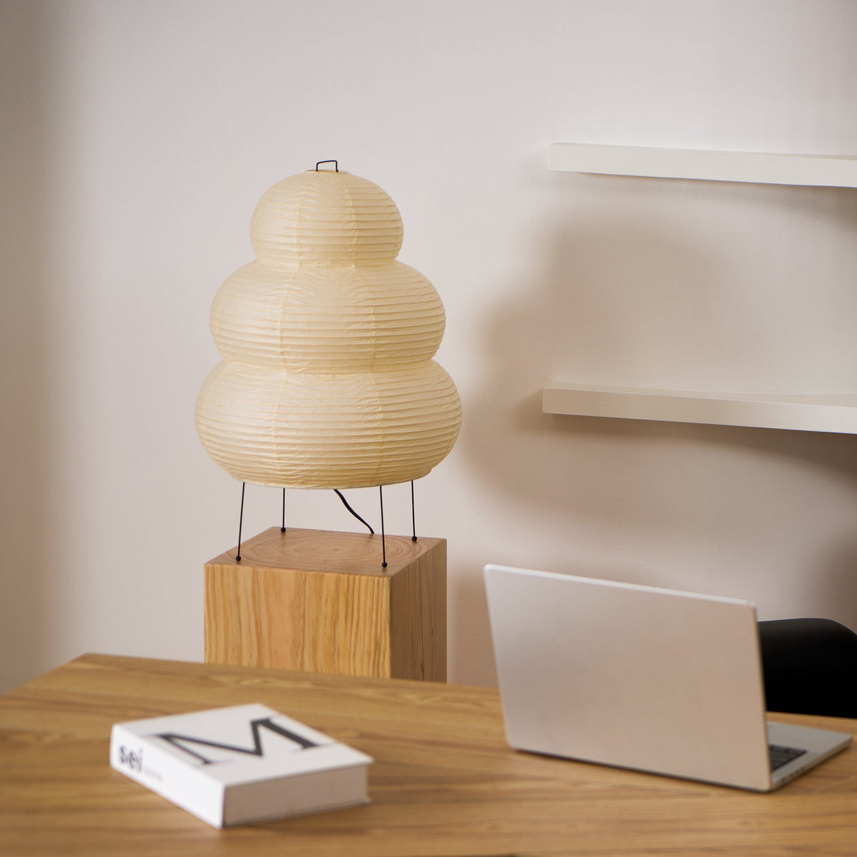Lámpara de acento con pantalla de papel hecha a mano, 10 pulgadas de ancho, luz nocturna LED de brillo cálido para dormitorio, oficina, escritorio, rincón de lectura, estilo minimalista japonés
