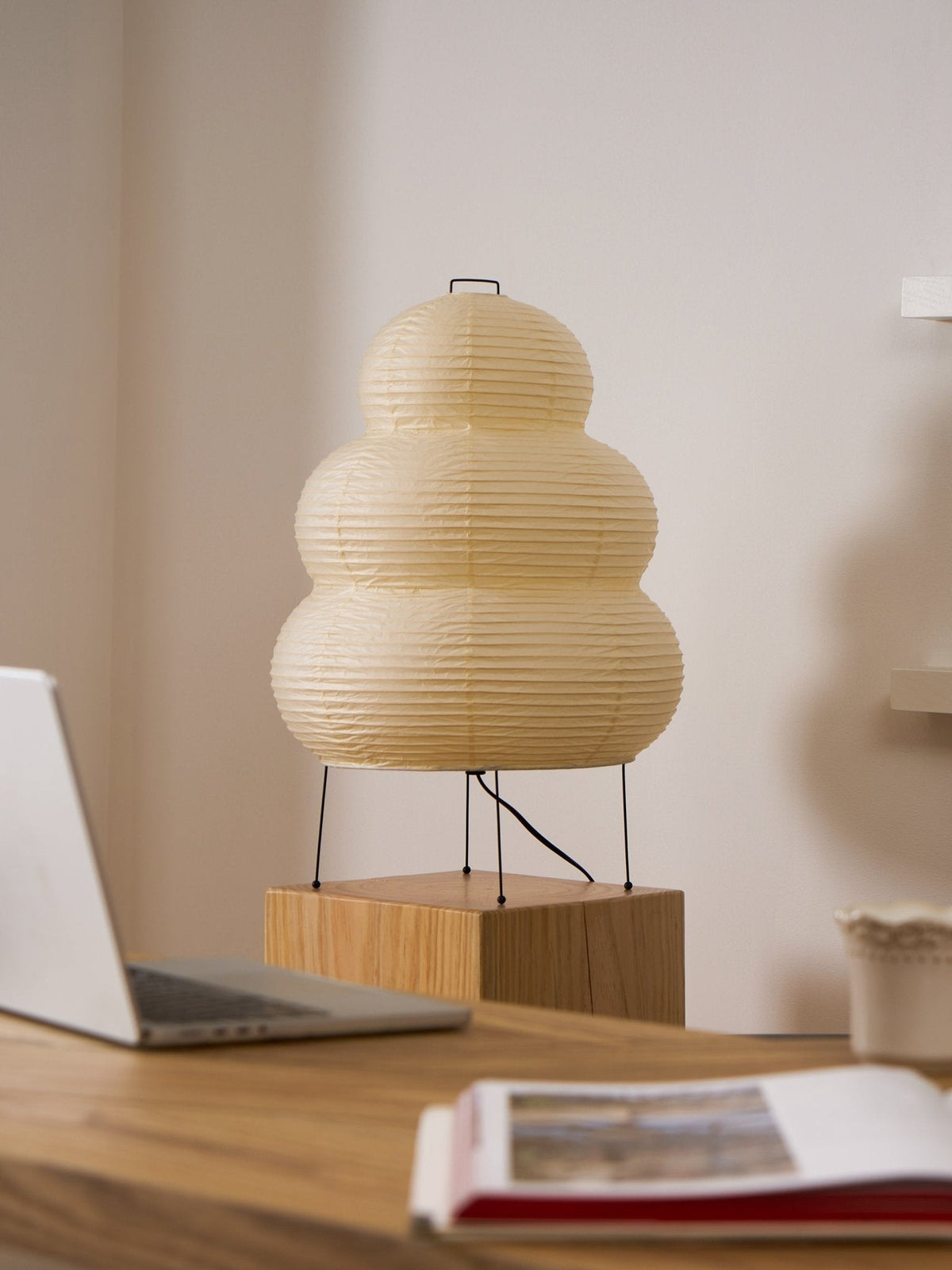 Lámpara de acento con pantalla de papel hecha a mano, 10 pulgadas de ancho, luz nocturna LED de brillo cálido para dormitorio, oficina, escritorio, rincón de lectura, estilo minimalista japonés