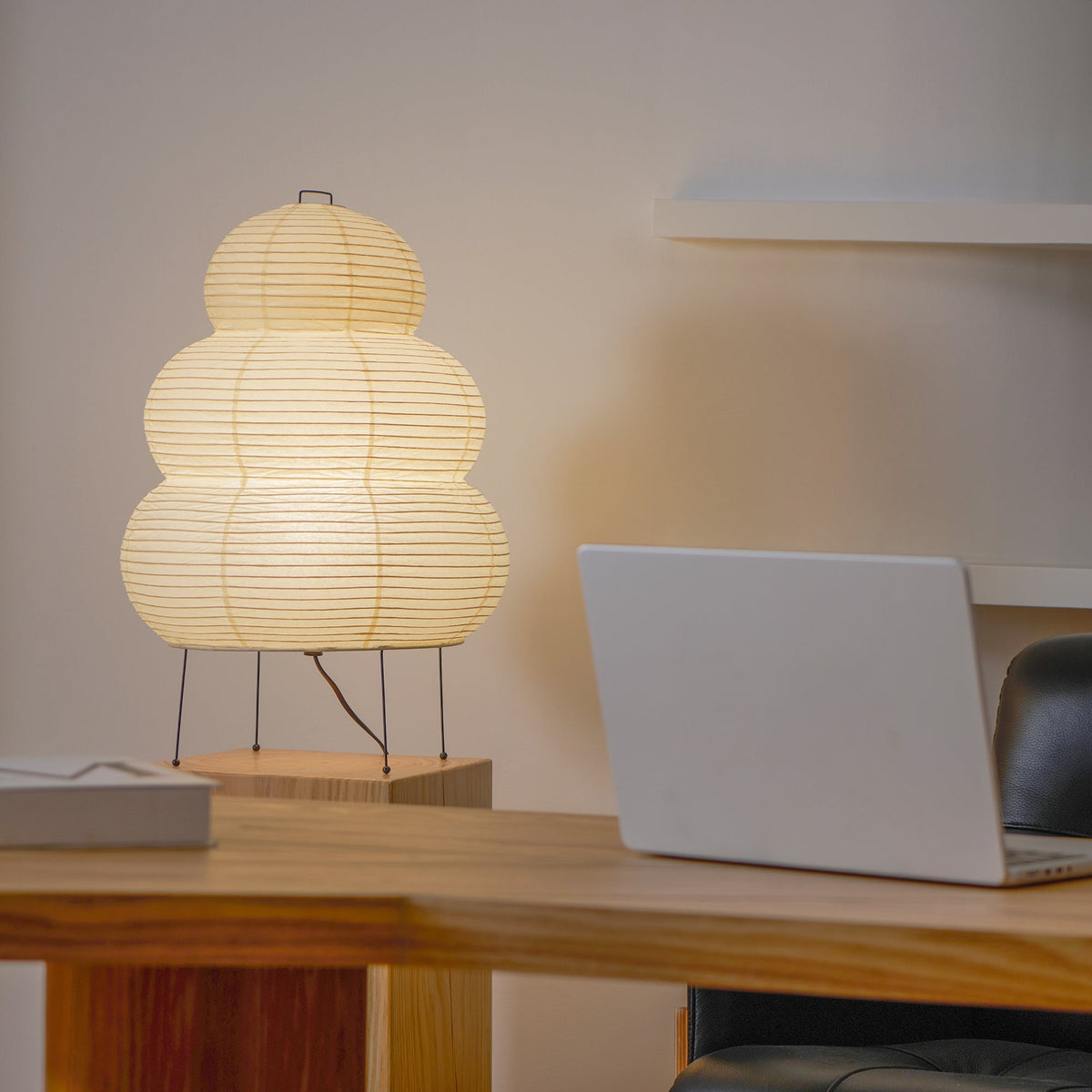 Lámpara de acento con pantalla de papel hecha a mano, 10 pulgadas de ancho, luz nocturna LED de brillo cálido para dormitorio, oficina, escritorio, rincón de lectura, estilo minimalista japonés