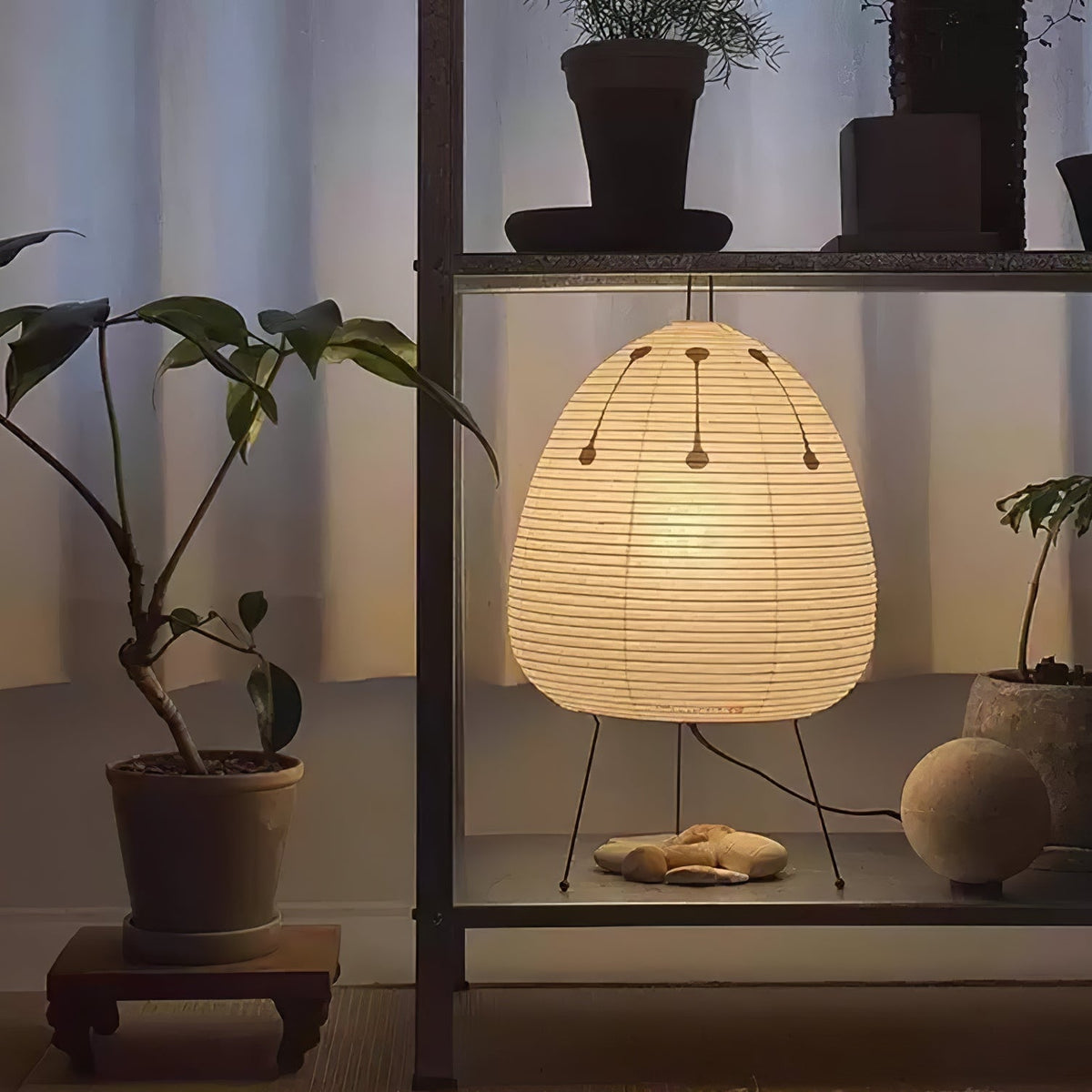 Lámpara de acento con pantalla de papel hecha a mano, 10 pulgadas de ancho, luz nocturna LED de brillo cálido para dormitorio, oficina, escritorio, rincón de lectura, estilo minimalista japonés