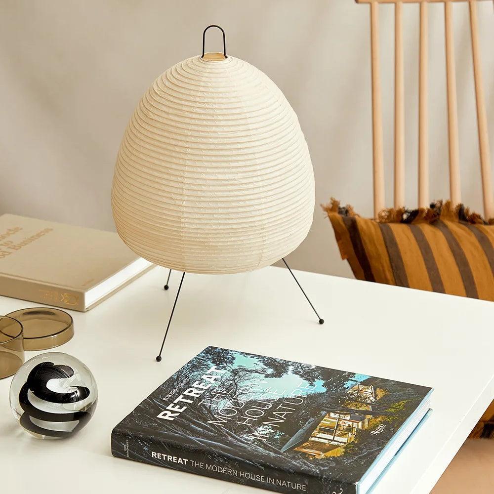 Lámpara de acento con pantalla de papel hecha a mano, 10 pulgadas de ancho, luz nocturna LED de brillo cálido para dormitorio, oficina, escritorio, rincón de lectura, estilo minimalista japonés
