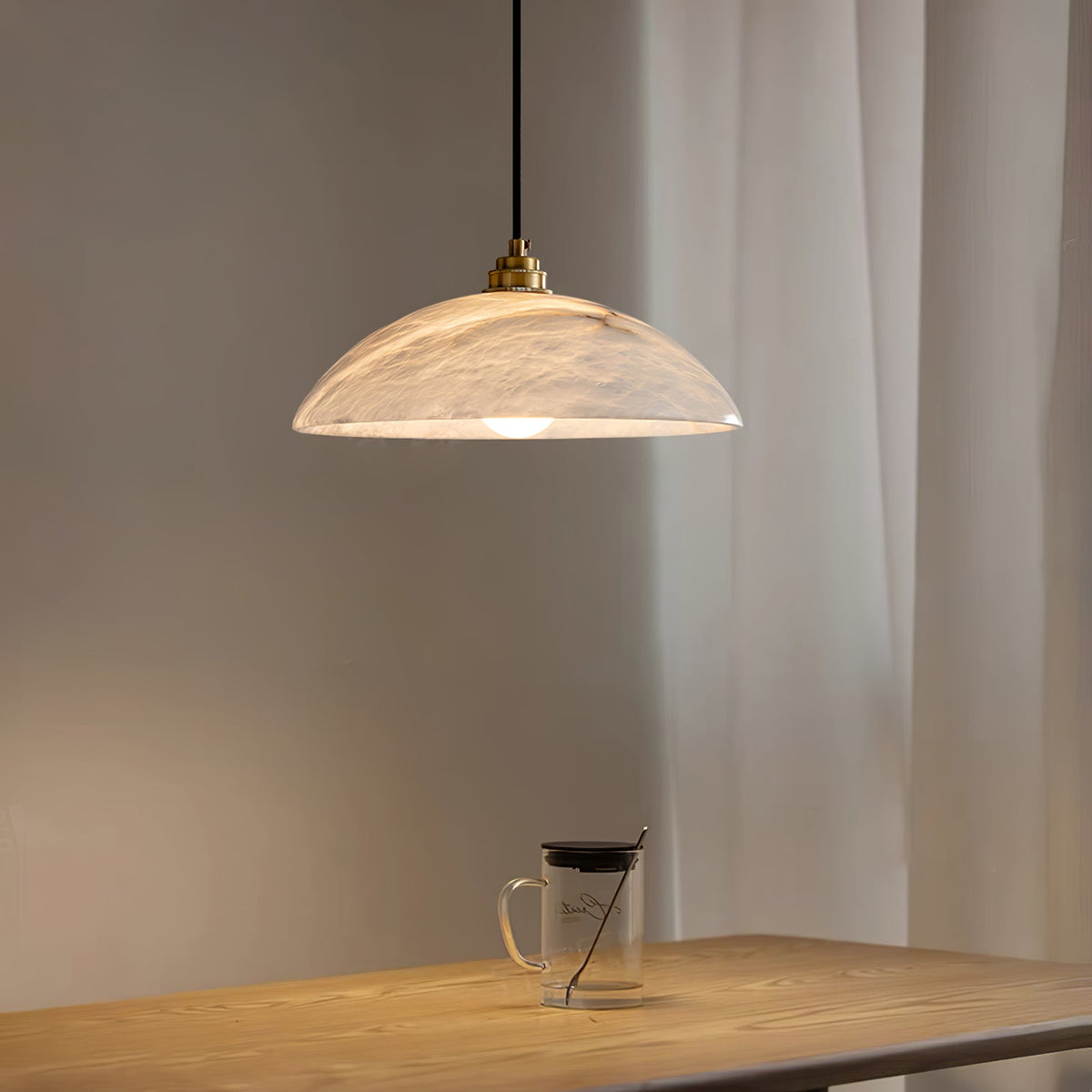 Lámpara de techo tipo globo de piedra blanca de 16 pulgadas, domo con cable ajustable para isla de cocina, comedor o sala de estar, lámpara colgante con casquillo E26 | Thomler