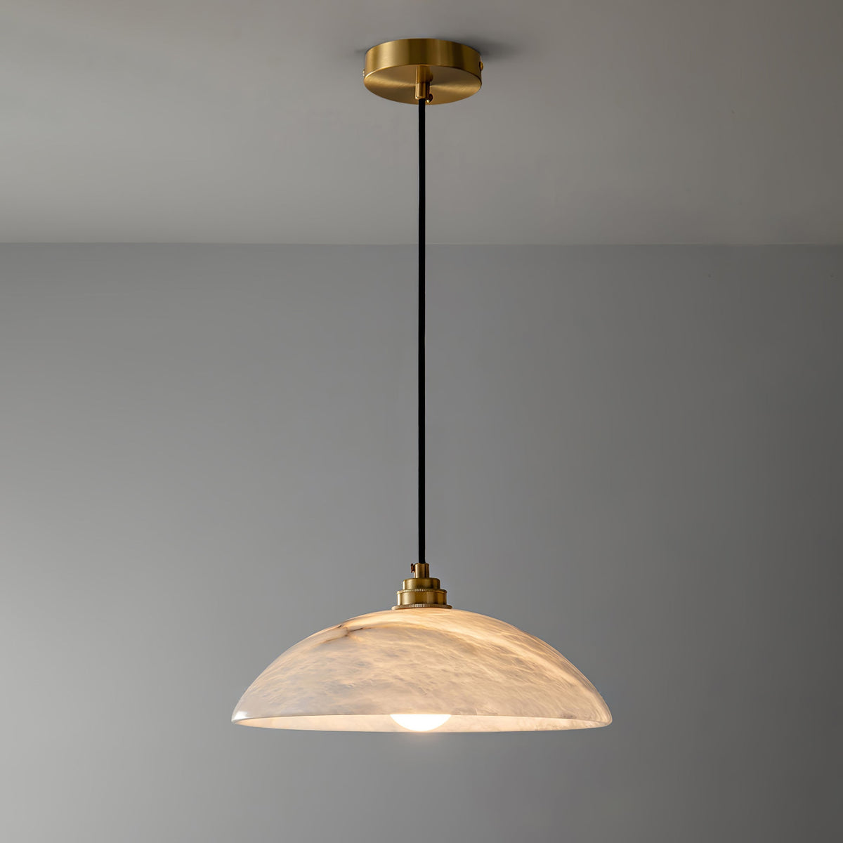 Lámpara de techo tipo globo de piedra blanca de 16 pulgadas, domo con cable ajustable para isla de cocina, comedor o sala de estar, lámpara colgante con casquillo E26 | Thomler