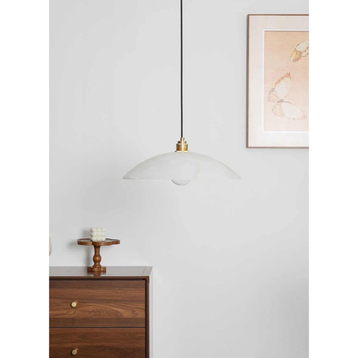 Lámpara de techo tipo globo de piedra blanca de 16 pulgadas, domo con cable ajustable para isla de cocina, comedor o sala de estar, lámpara colgante con casquillo E26 | Thomler