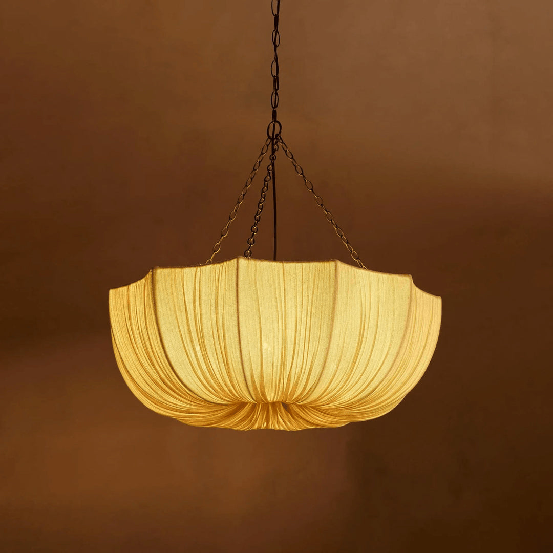Stoffen plafondlamp met komvormige kap voor keukens en eetruimtes, 16 inch verstelbaar hangarmatuur, neutrale beige stoffen lampenkap Thr | Thomler