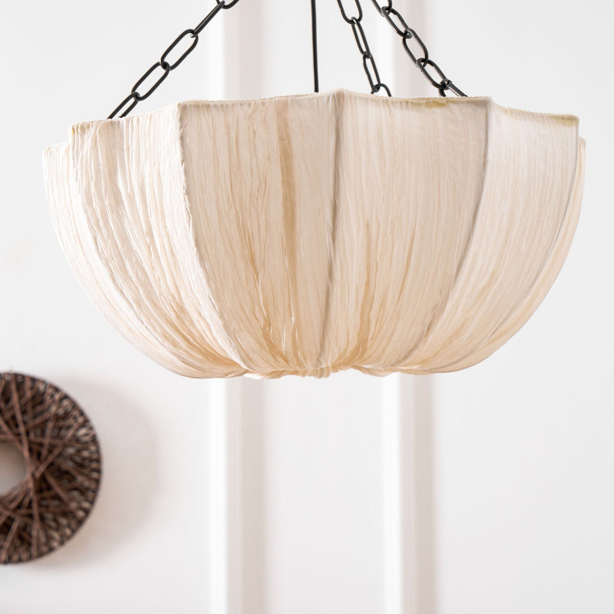 Stoffen plafondlamp met komvormige kap voor keukens en eetruimtes, 16 inch verstelbaar hangarmatuur, neutrale beige stoffen lampenkap Thr | Thomler