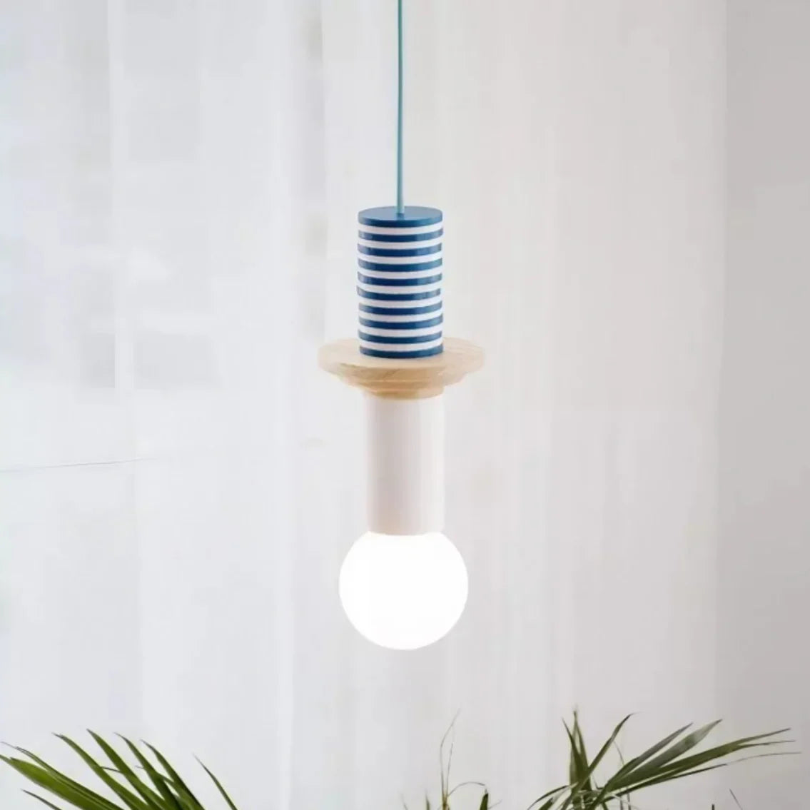 Houten hanglamp met meerkleurige geometrische kap, 19-42 cm in hoogte verstelbaar, plafondverlichting voor eetkamer, keuken en slaapkamer, modern | Thomler