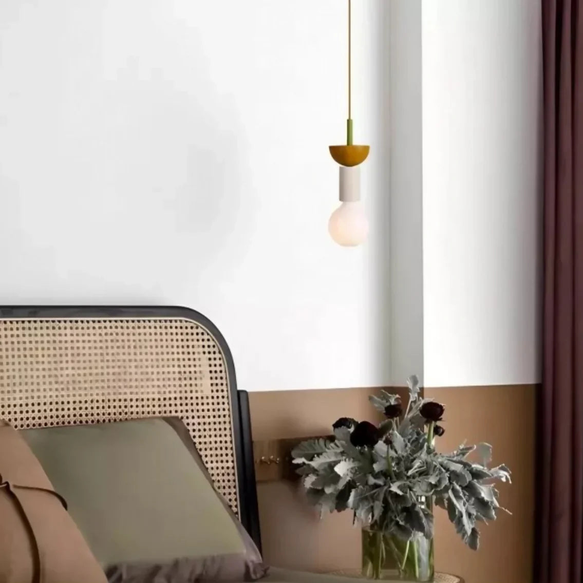 Houten hanglamp met meerkleurige geometrische kap, 19-42 cm in hoogte verstelbaar, plafondverlichting voor eetkamer, keuken en slaapkamer, modern | Thomler