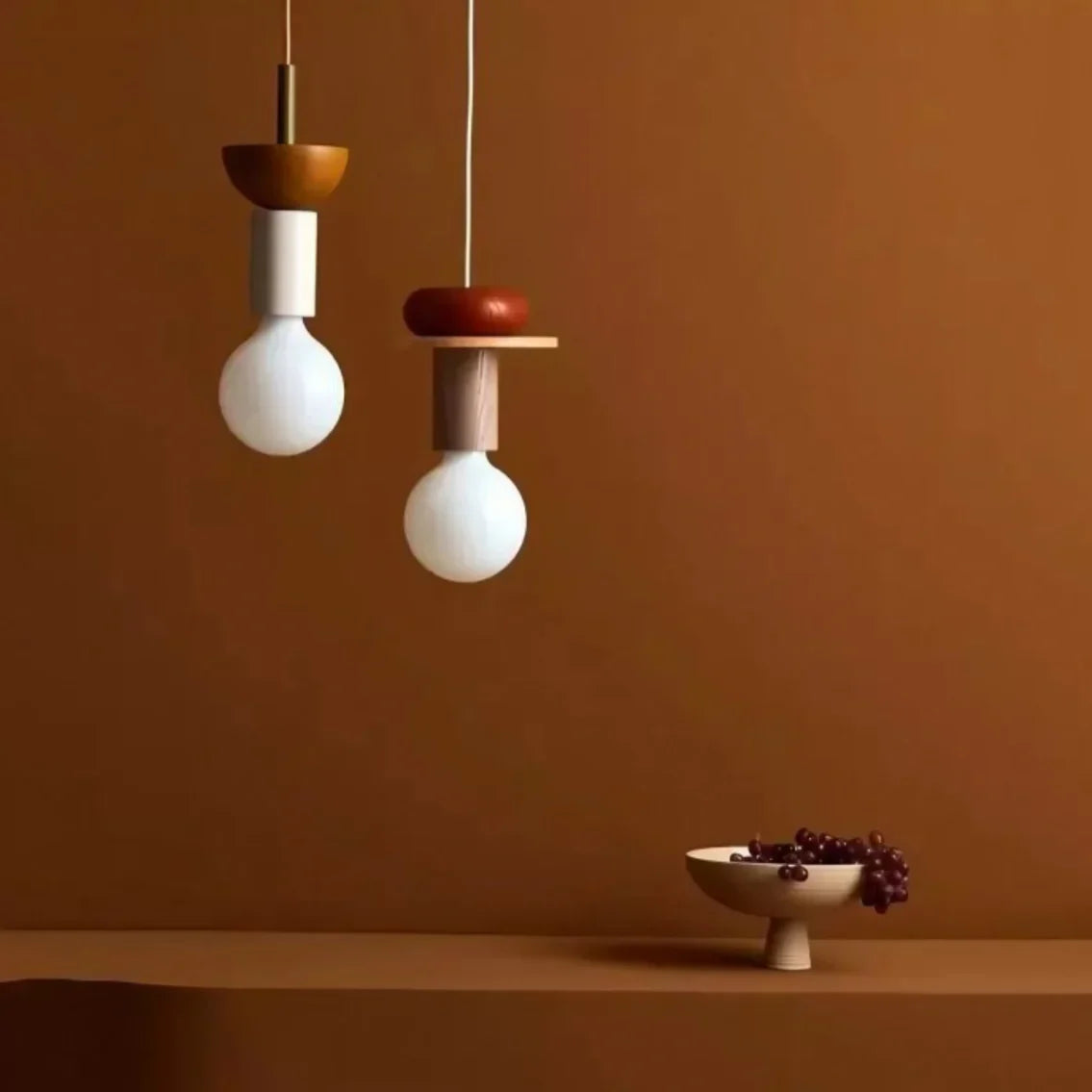 Houten hanglamp met meerkleurige geometrische kap, 19-42 cm in hoogte verstelbaar, plafondverlichting voor eetkamer, keuken en slaapkamer, modern | Thomler