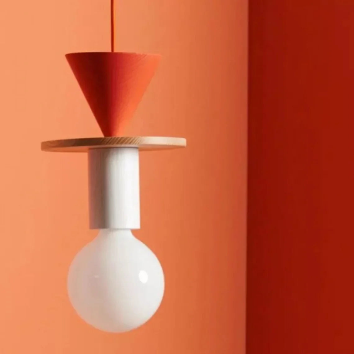 Houten hanglamp met meerkleurige geometrische kap, 19-42 cm in hoogte verstelbaar, plafondverlichting voor eetkamer, keuken en slaapkamer, modern | Thomler