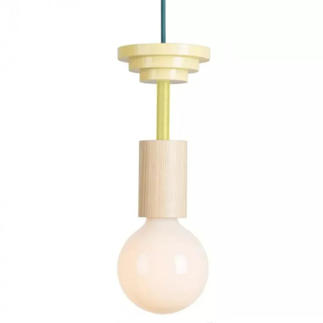 Houten hanglamp met meerkleurige geometrische kap, 19-42 cm in hoogte verstelbaar, plafondverlichting voor eetkamer, keuken en slaapkamer, modern | Thomler