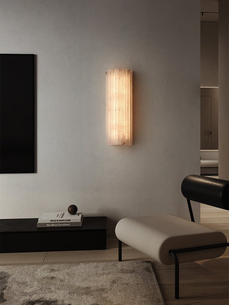Aplique de pared de piedra natural de 12 pulgadas con LED integrado y superficie estriada, lámpara de interior para dormitorio, pasillo y sala de estar con luz ambiental cálida | Thomler