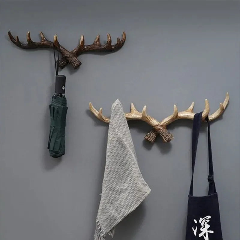 Resin Antler Hooks for Entryway Rustic Brown Black Wall-Mounted Hallway Coat Hanger Organizer for Bags Hats Scarves Home Bedroom Storage | Thomler
