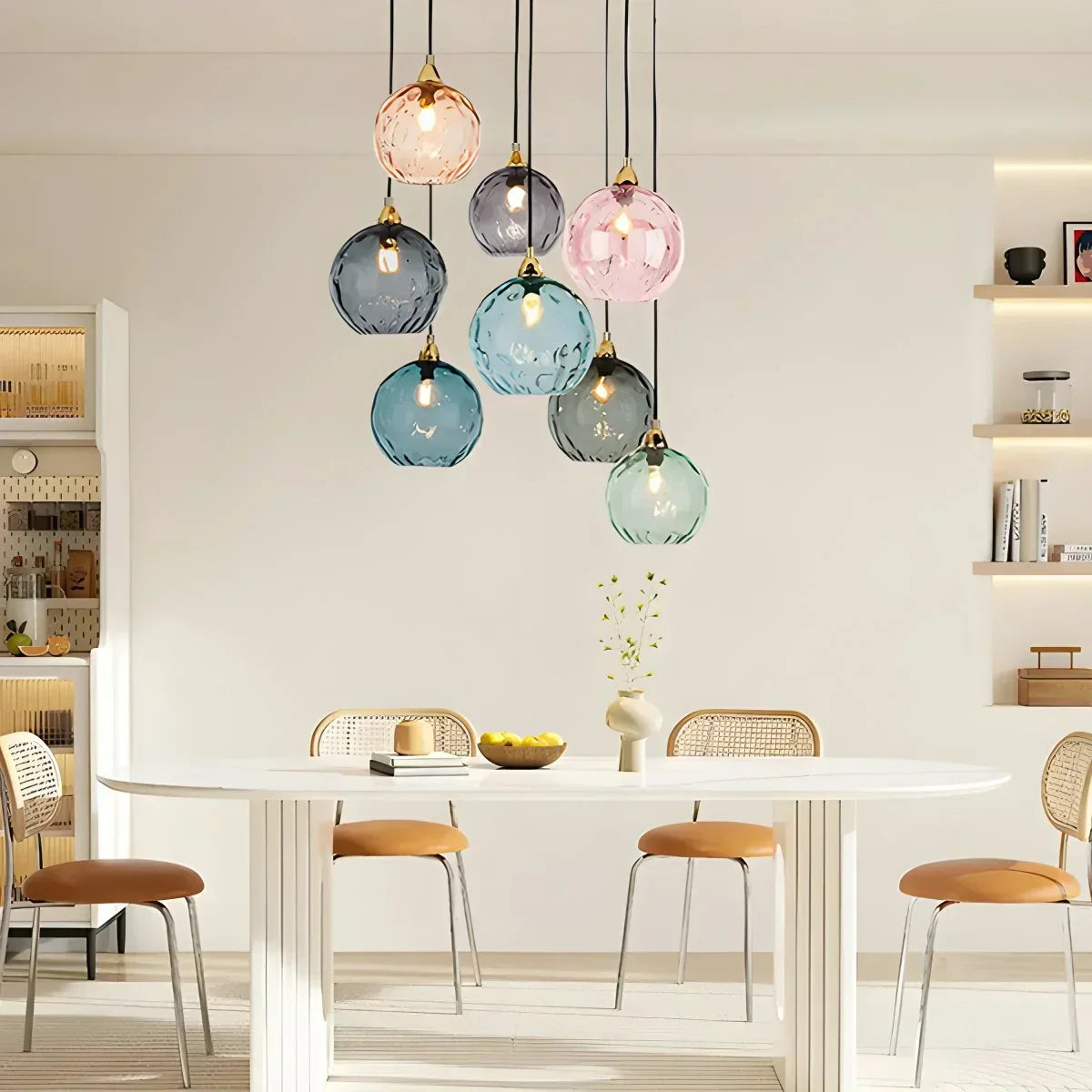 Kugelförmige Glas-Deckenleuchte E26-Fassung 8-Zoll grauer Schirm für Esszimmer Schlafzimmer Küchen Verstellbares Kabel Ambiente-Leuchte | Thomler