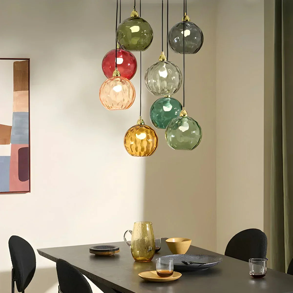 Kugelförmige Glas-Deckenleuchte E26-Fassung 8-Zoll grauer Schirm für Esszimmer Schlafzimmer Küchen Verstellbares Kabel Ambiente-Leuchte | Thomler