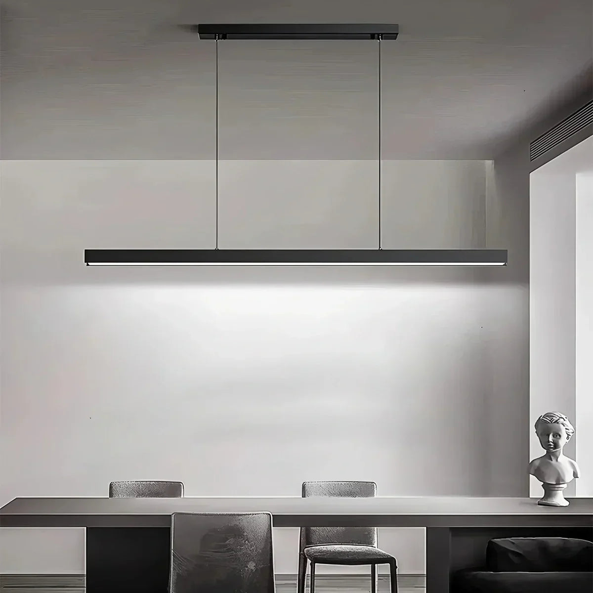 Lámpara de techo LED lineal de aluminio negro, luz colgante para comedor, isla de cocina, escritorio de oficina, lámpara suspendida minimalista moderna ajustable | Thomler